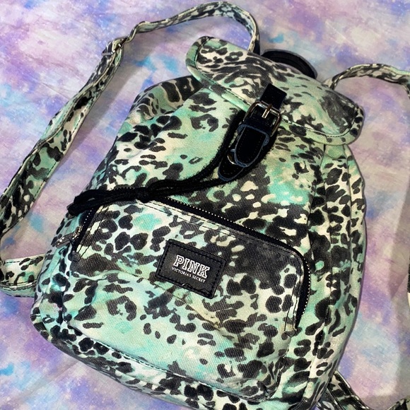 PINK Victoria's Secret Handbags - VS PINK • 2013 Teal Animal Print Drawstring Mini Backpack